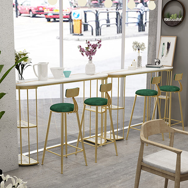 Stone Oval Indoor Glam Bar Dining Table Iron Double Pedestal Bistro Table with Shelve