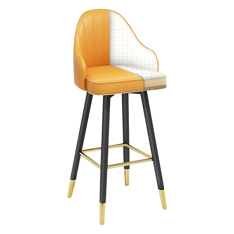 Modern Armless Backrest Counter Stool Steel Household Bar Stool with Pedal and Cushion