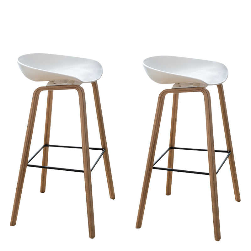 Modern Plastic Counter Stool Footrest Low Back Bucket Coffee Shop Bar Stool with Wood Legs