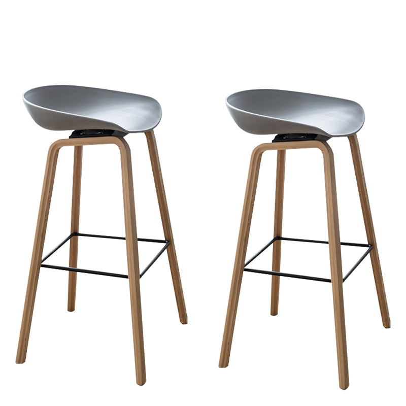 Modern Plastic Counter Stool Footrest Low Back Bucket Coffee Shop Bar Stool with Wood Legs