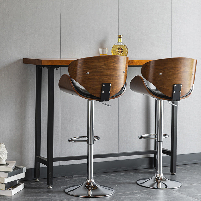 Wood Adjustable Bar & Counter Stool Armed Footrest Indoor Contemporary Bar Stool