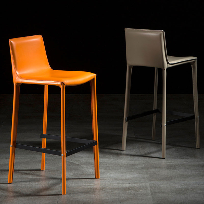 Coffee Shop Low Back Bar Stool Contemporary Leather Square Counter Chair
