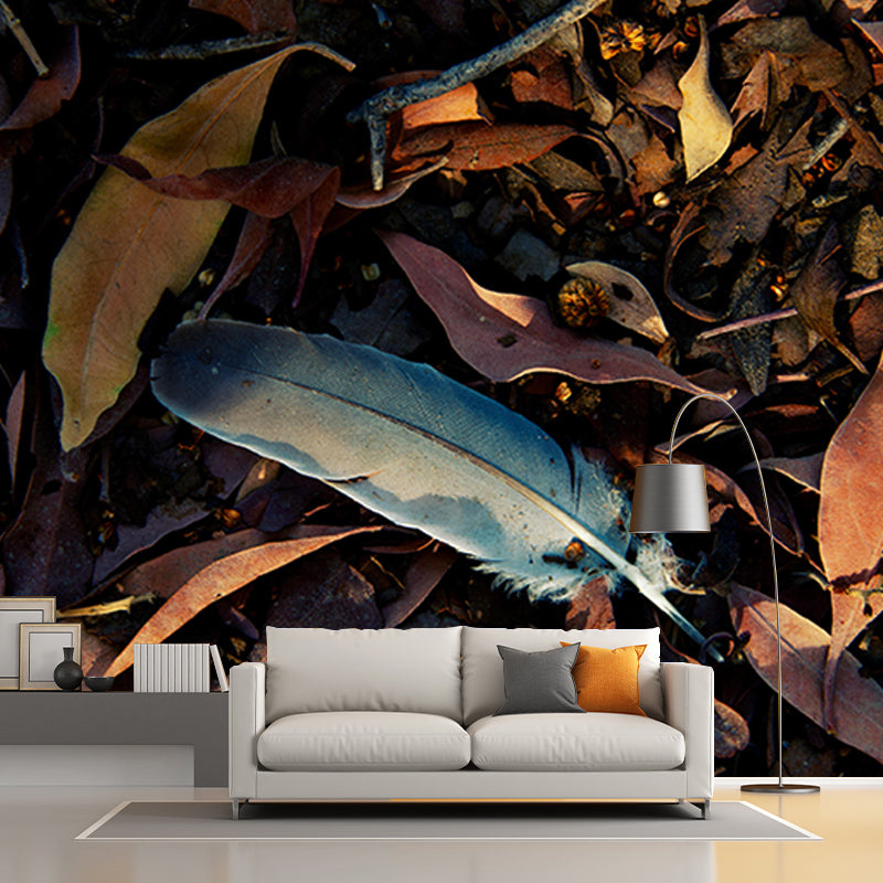 Customized Bird Feather Wall Mural Modern Mildew Resistant Wall Decor