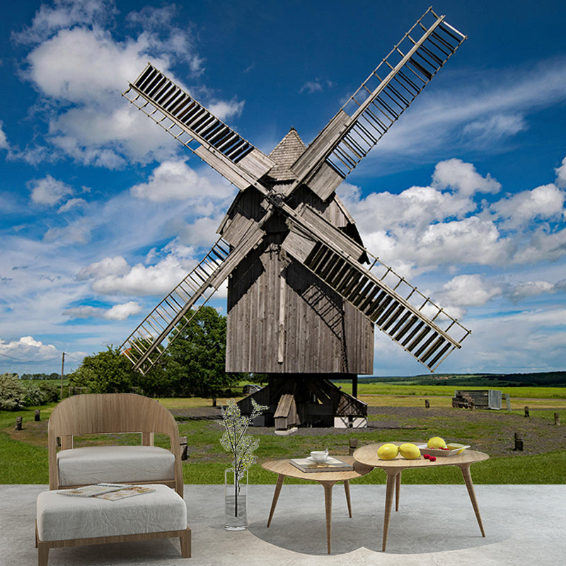 Bedroom Wall Mural Wallpaper Small Town Windmill Mildew Resistant Wall Decor