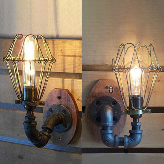 Éclairage mural en fil métallique élégant rustique avec conception de tuyaux 1 lumière en fer forgé lumière lumière en finition noire