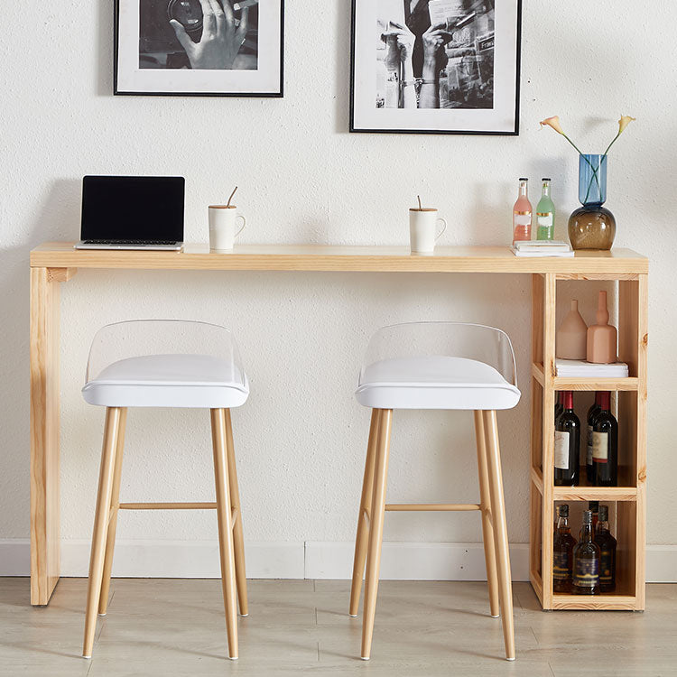 Contemporary Bar Dining Table Rectangle Wood Bar Table with Shelves in Brown