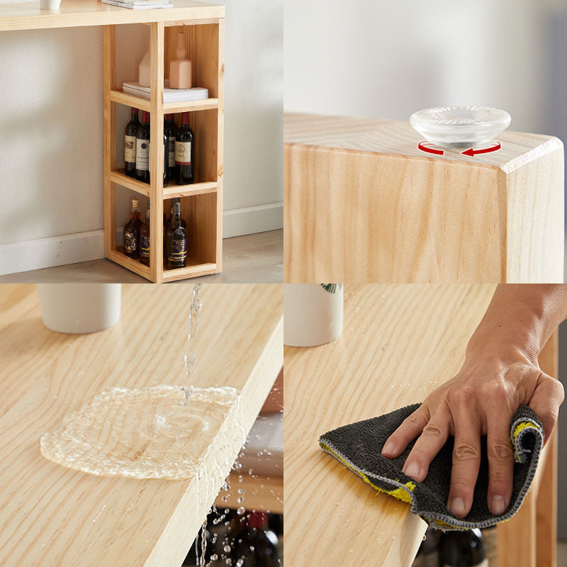 Contemporary Bar Dining Table Rectangle Wood Bar Table with Shelves in Brown