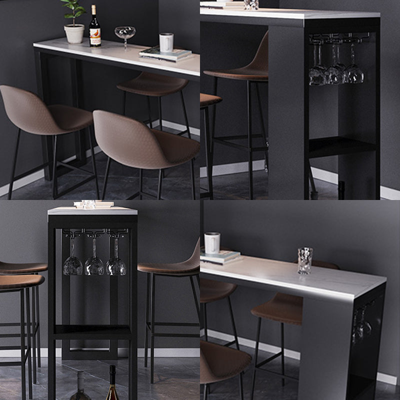 Contemporary Bar Dining Table Rectangle Bar Table with Shelves in Black