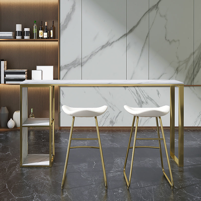 Marble Modern Sled Cocktail Bar Table with Storage Rectangle Counter Table