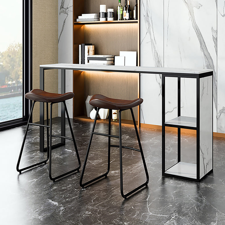 Marble Modern Sled Cocktail Bar Table with Storage Rectangle Counter Table