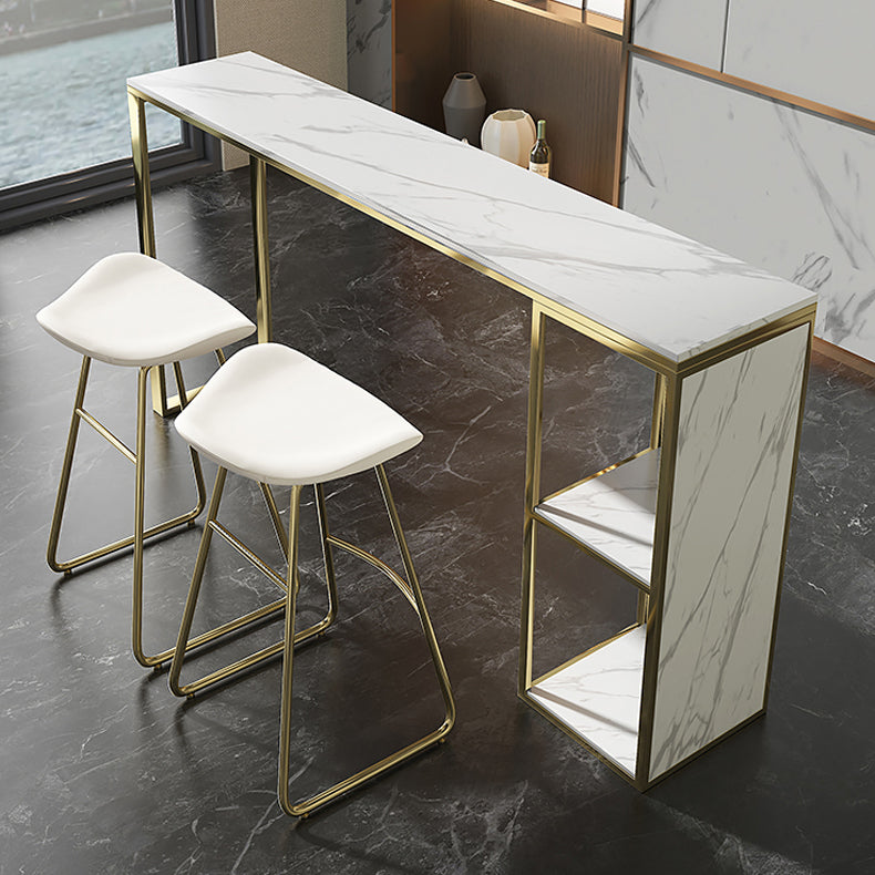 Marble Modern Sled Cocktail Bar Table with Storage Rectangle Counter Table