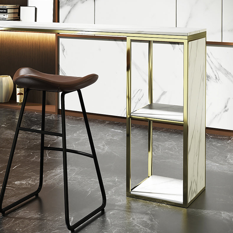 Marble Modern Sled Cocktail Bar Table with Storage Rectangle Counter Table