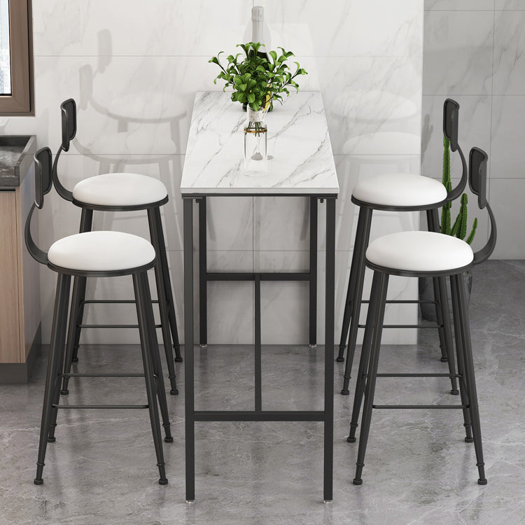 Indoor Marble Trestle Cocktail Bar Table Modern White Footrest Pub Height Dining Table