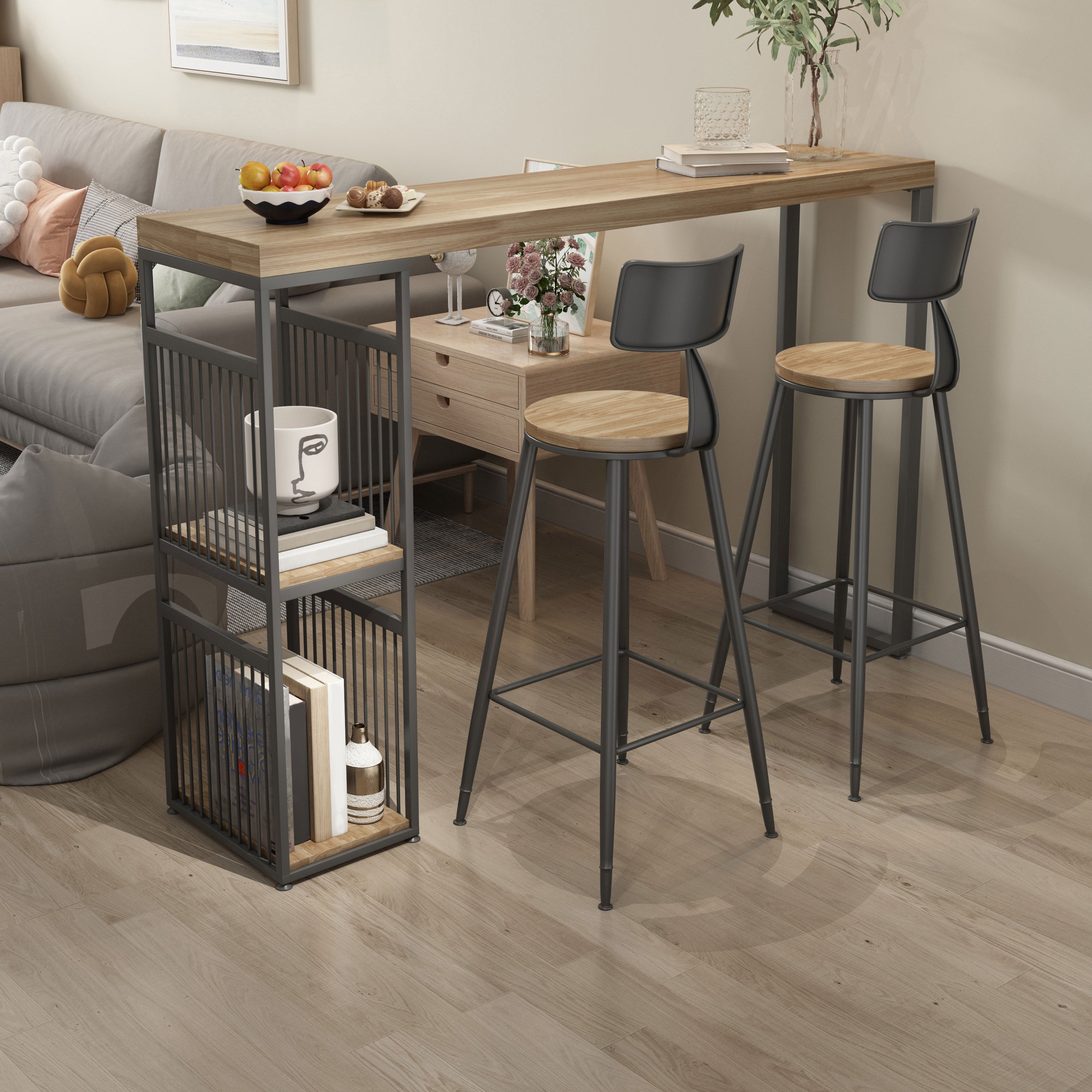 Salon Countre de bois en bois Rectangle stockage table de pub de hauteur de bar naturel du bar naturel