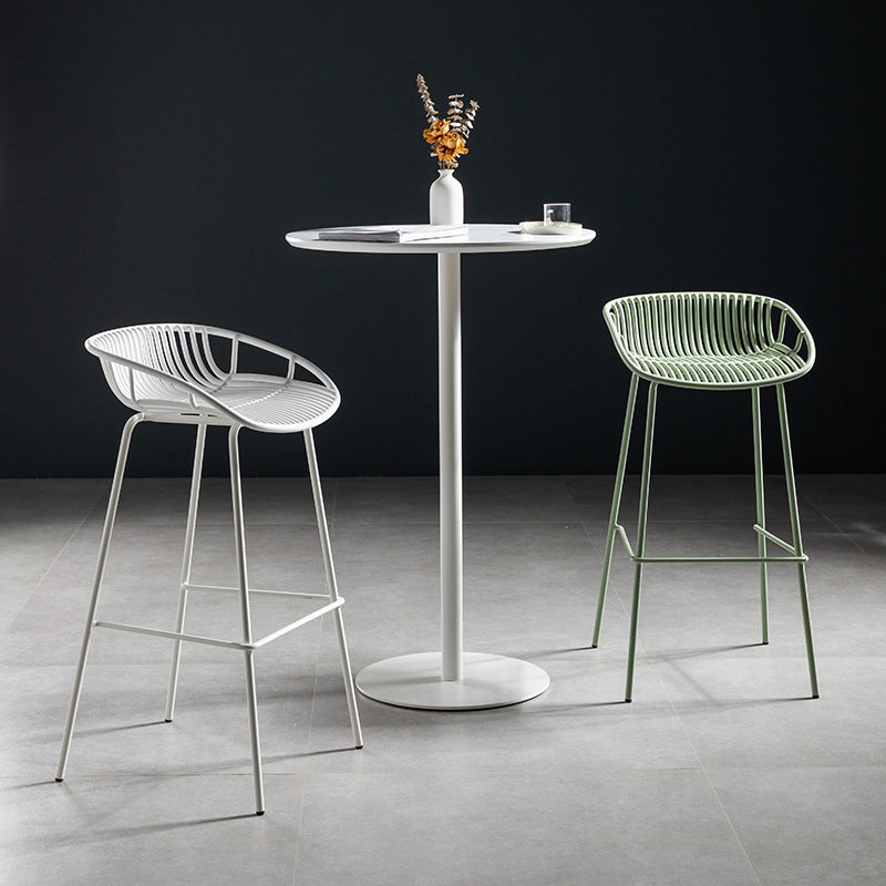 Modern Round Bar Dining Table Indoor Wood Top Bar Height Table Metal Base 42-Inch Top