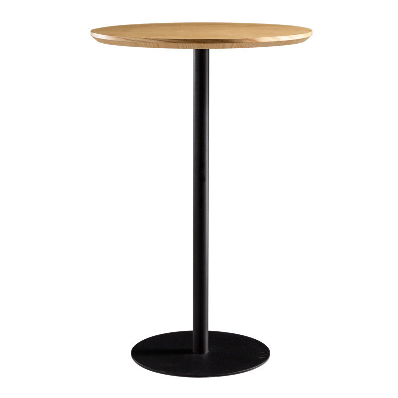 Modern Round Bar Dining Table Indoor Wood Top Bar Height Table Metal Base 42-Inch Top