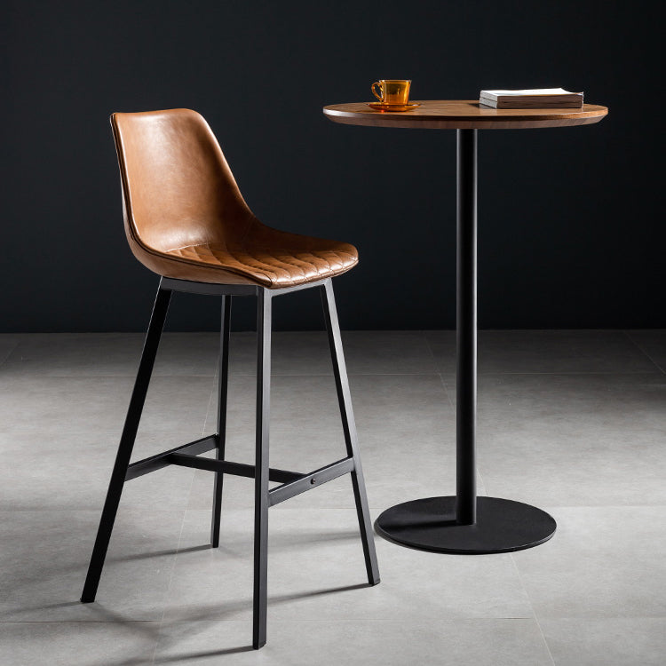 Modern Round Bar Dining Table Indoor Wood Top Bar Height Table Metal Base 42-Inch Top