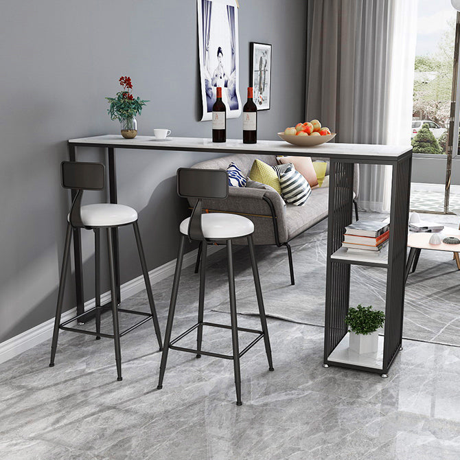 Rectangle Living Room Pub Height Dining Table Marble Bistro Table with Storage