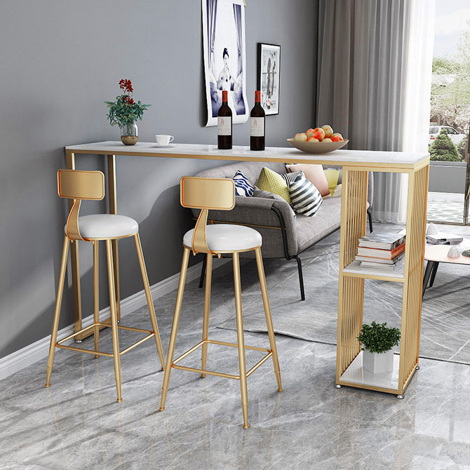 Contemporary Rectangle Bar Dining Table Marble Top Bar Table with Shelves