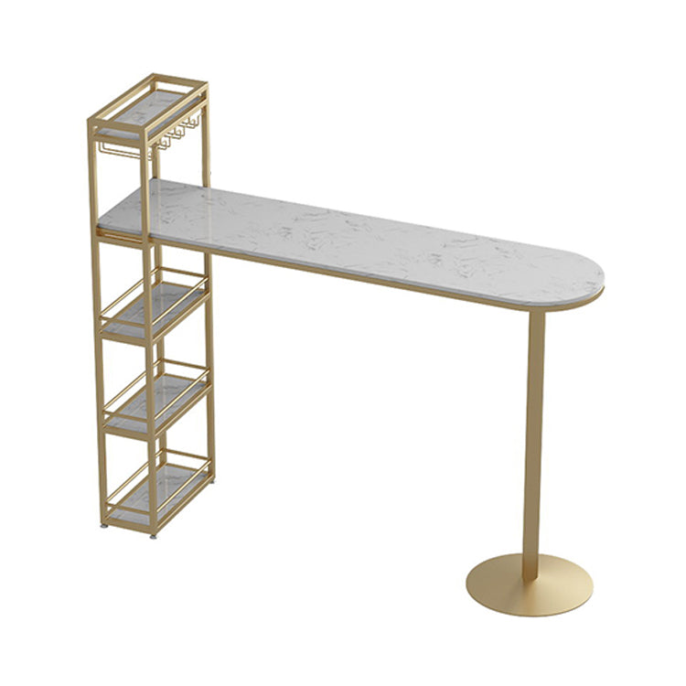Contemporary Bar Dining Table Indoor Marble Top Bar Table Iron Base with Shelves