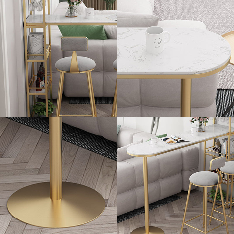 Contemporary Bar Dining Table Indoor Marble Top Bar Table Iron Base with Shelves