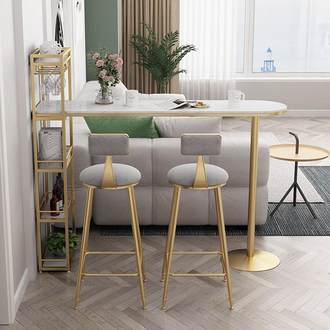 Contemporary Bar Dining Table Indoor Marble Top Bar Table Iron Base with Shelves