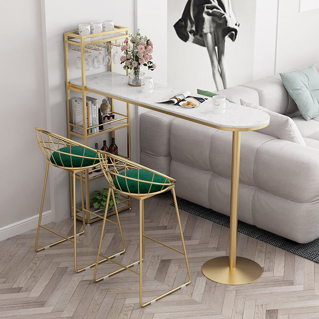 Contemporary Bar Dining Table Indoor Marble Top Bar Table Iron Base with Shelves