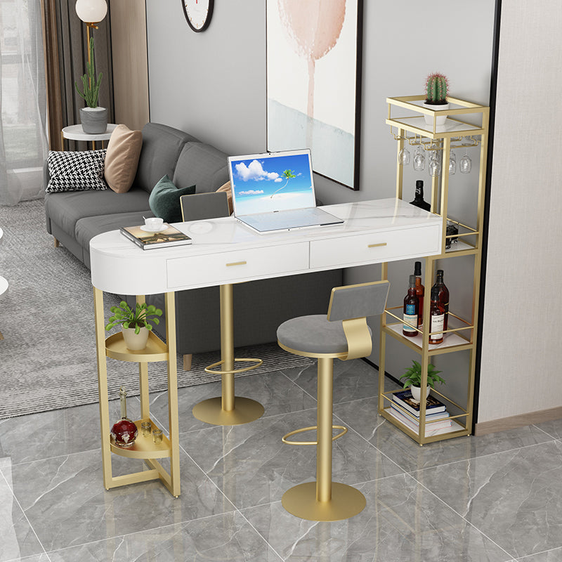 Contemporary Indoor Marble Cocktail Bar Table Storage Sled Bistro Bar Table