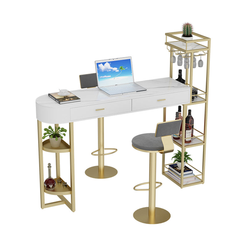 Contemporary Indoor Marble Cocktail Bar Table Storage Sled Bistro Bar Table