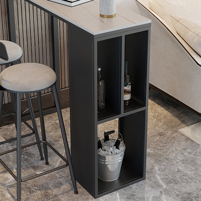 Dining Room Marble Counter-height Pub Table Rectangle Double Pedestal Bar Table