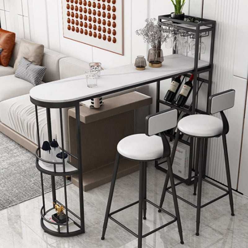 Wine Rack Modern Bistro Bar Desk Marble Sled Bar Height Indoor Cocktail Table