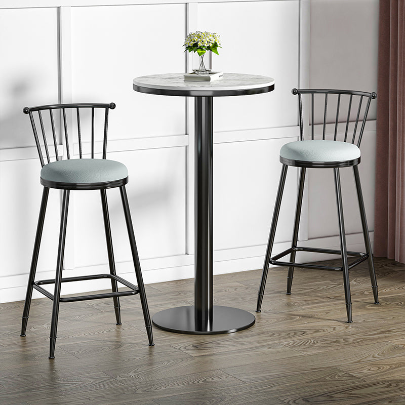 Modern Round Bar Dining Table Indoor White Top Bar Height Pub Table Metal Base in Black