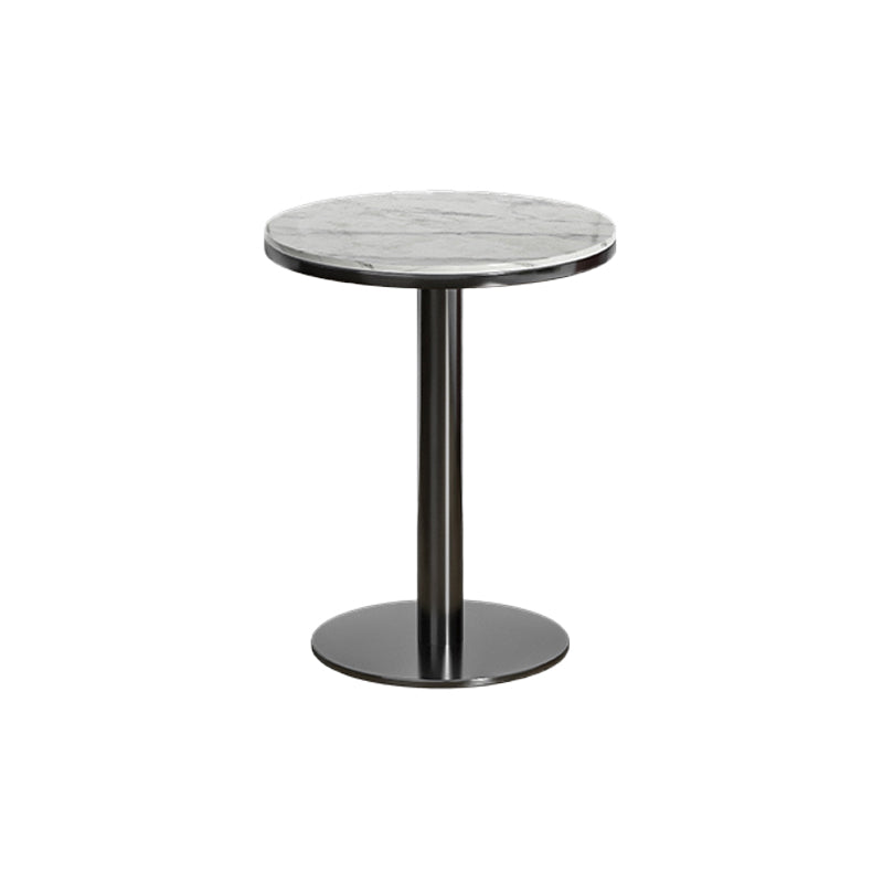 Modern Round Bar Dining Table Indoor White Top Bar Height Pub Table Metal Base in Black