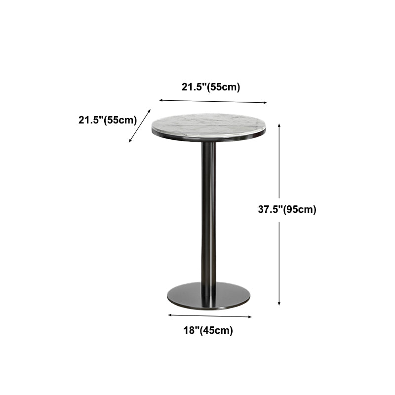 Modern Round Bar Dining Table Indoor White Top Bar Height Pub Table Metal Base in Black
