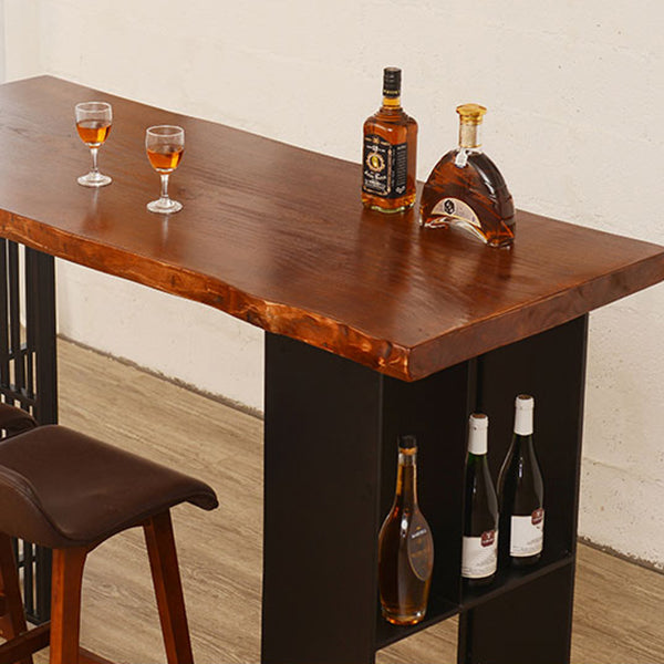 Living Room Brown Bar Dining Table Rectangle Storage Wood Pub Height Dining Table