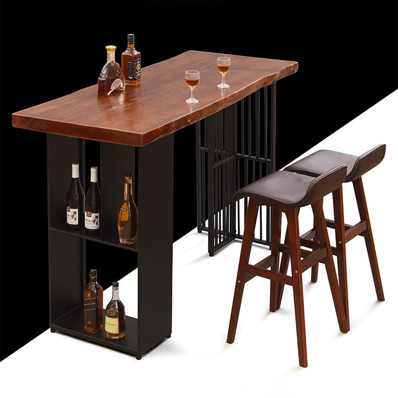 Living Room Brown Bar Dining Table Rectangle Storage Wood Pub Height Dining Table