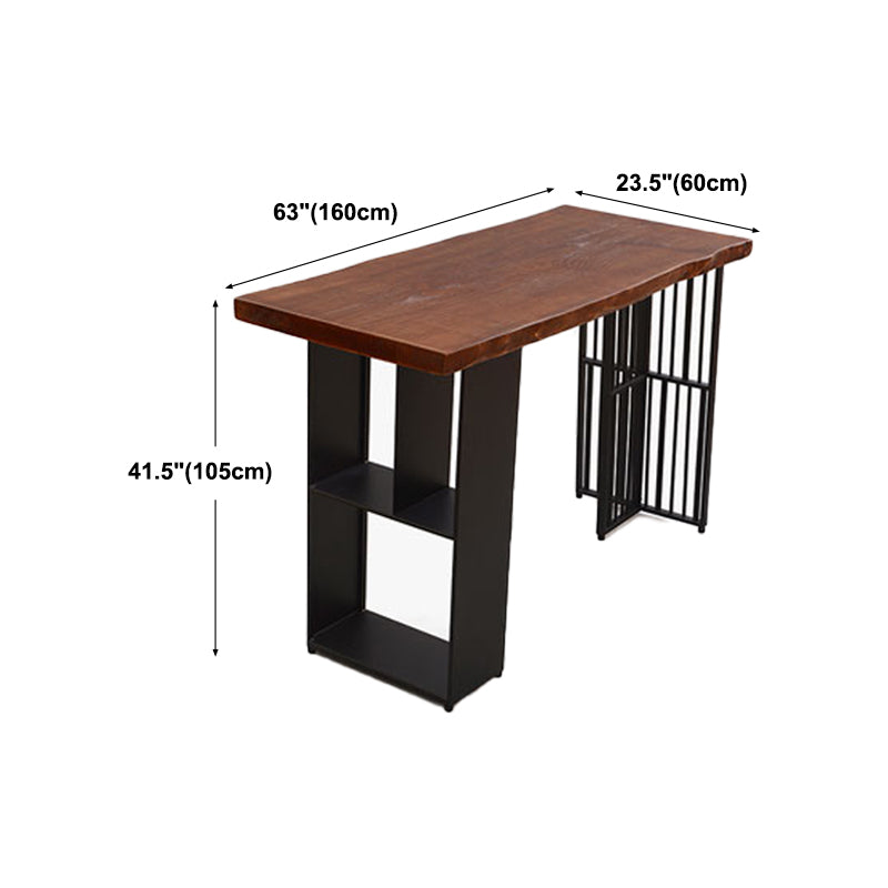 Living Room Brown Bar Dining Table Rectangle Storage Wood Pub Height Dining Table