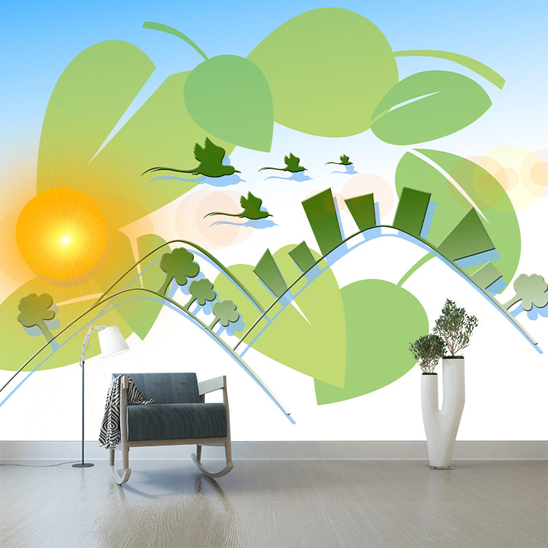 Light Color Illustration Mural Tropical Plants Decorative Eco-friendly for Home