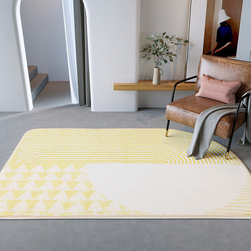 Light Yellow Stripe Rug Polyester Casual Rug Non-Slip Backing Rug for Living Room