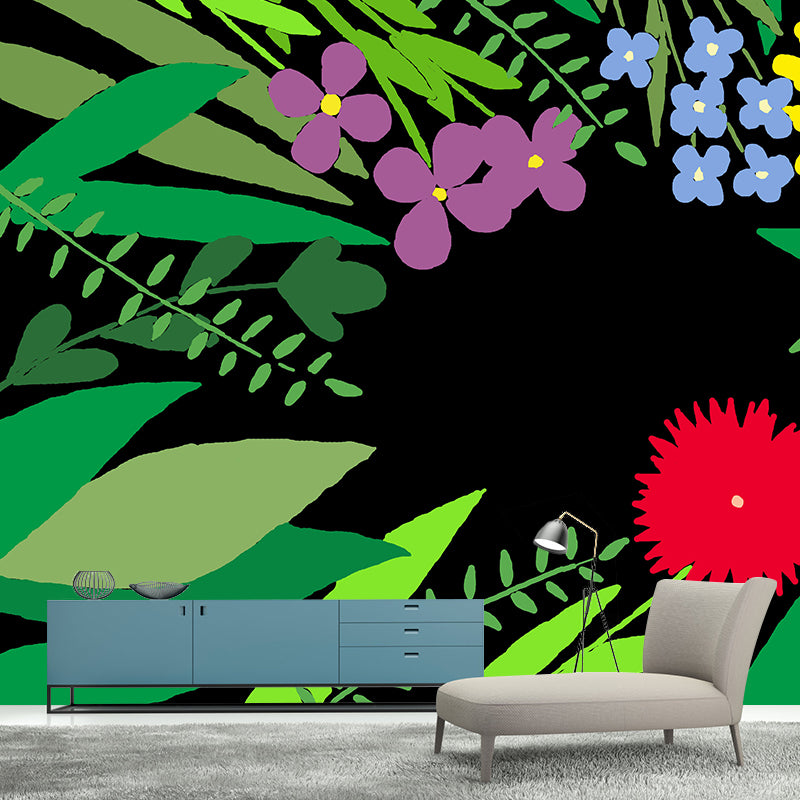 Customized Illustration Mural Tropical Plants Decorative Eco-friendly for Room