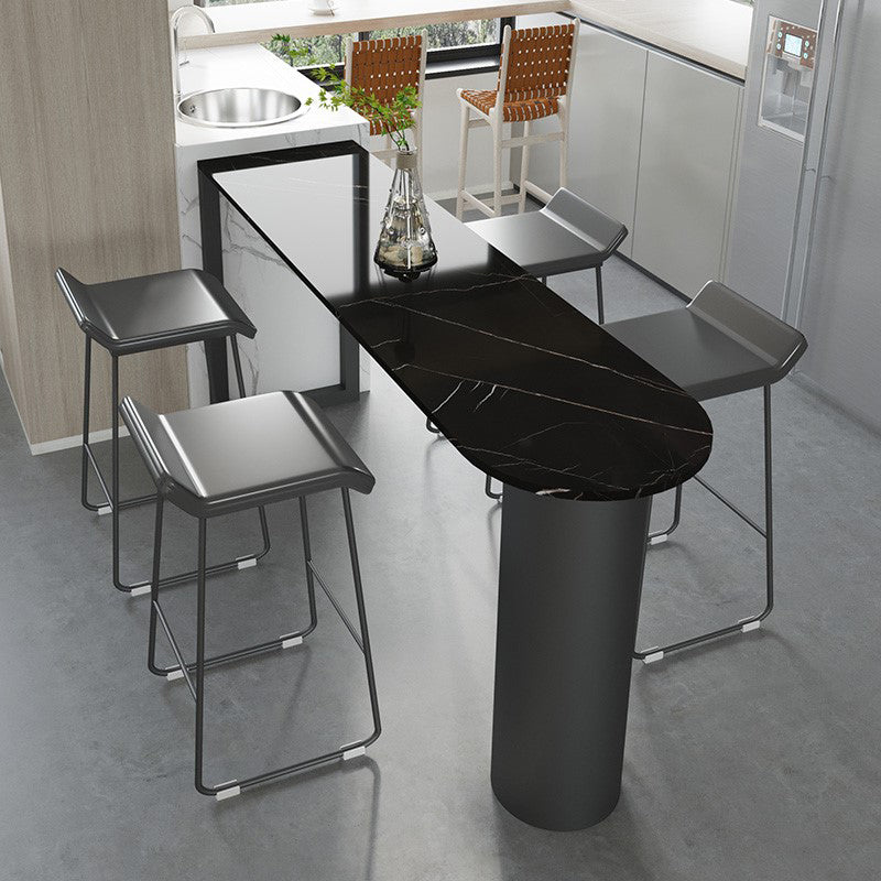 Marble Modern Double pedestal Patio Bar Table Indoor Bistro Bar Height Cocktail Table