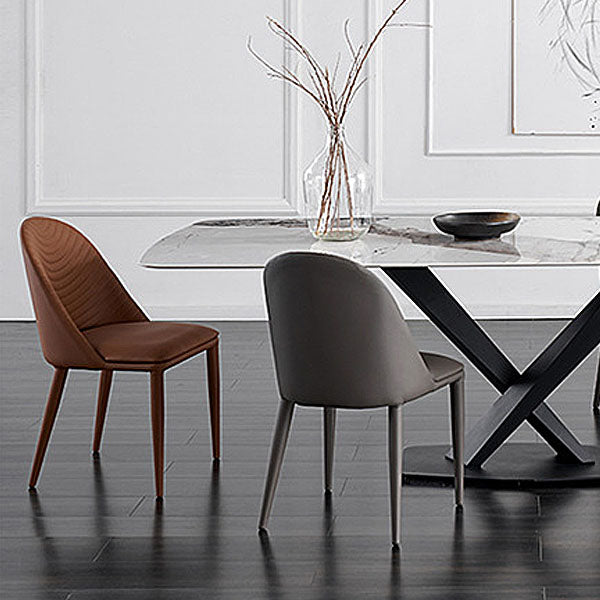 Silla sin brazos curvada de cuero moderna con acabado mate Parsons