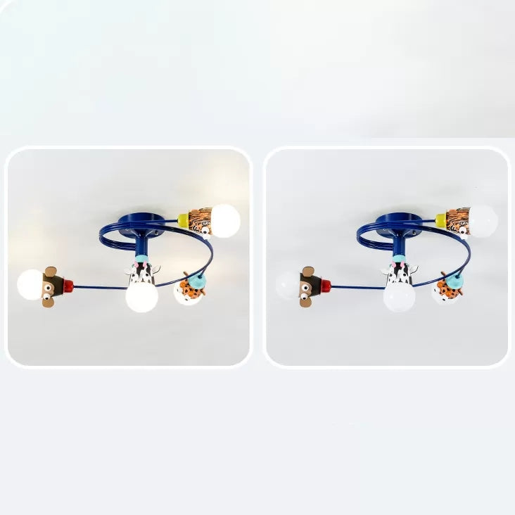 Twist Arm Semi Flushmount Light mit tierischer moderner Metall -LED -Deckenlampe für Büro