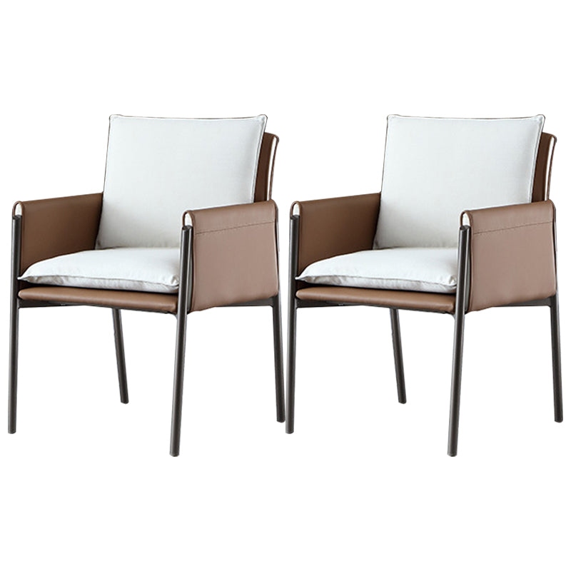 Contemporary Leather Curved and Fabric Chair Parsons Arm Chair for Home