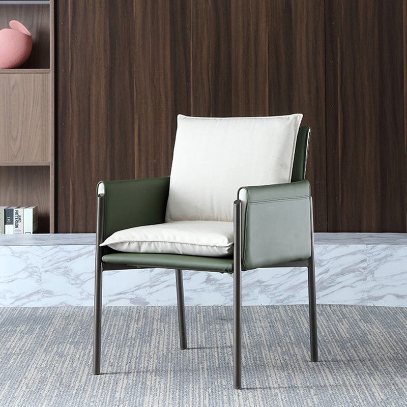 Silla curvada de cuero contemporánea y sillón de tela Parsons para el hogar