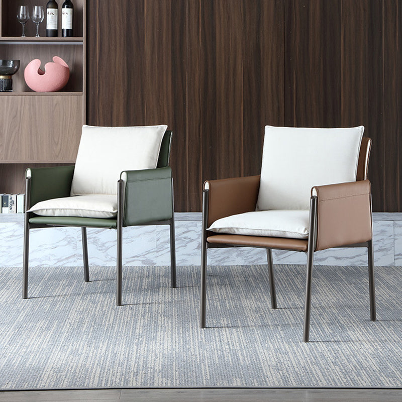Silla curvada de cuero contemporánea y sillón de tela Parsons para el hogar