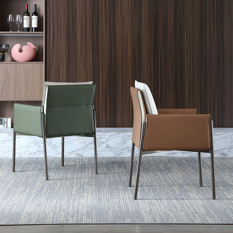 Silla curvada de cuero contemporánea y sillón de tela Parsons para el hogar