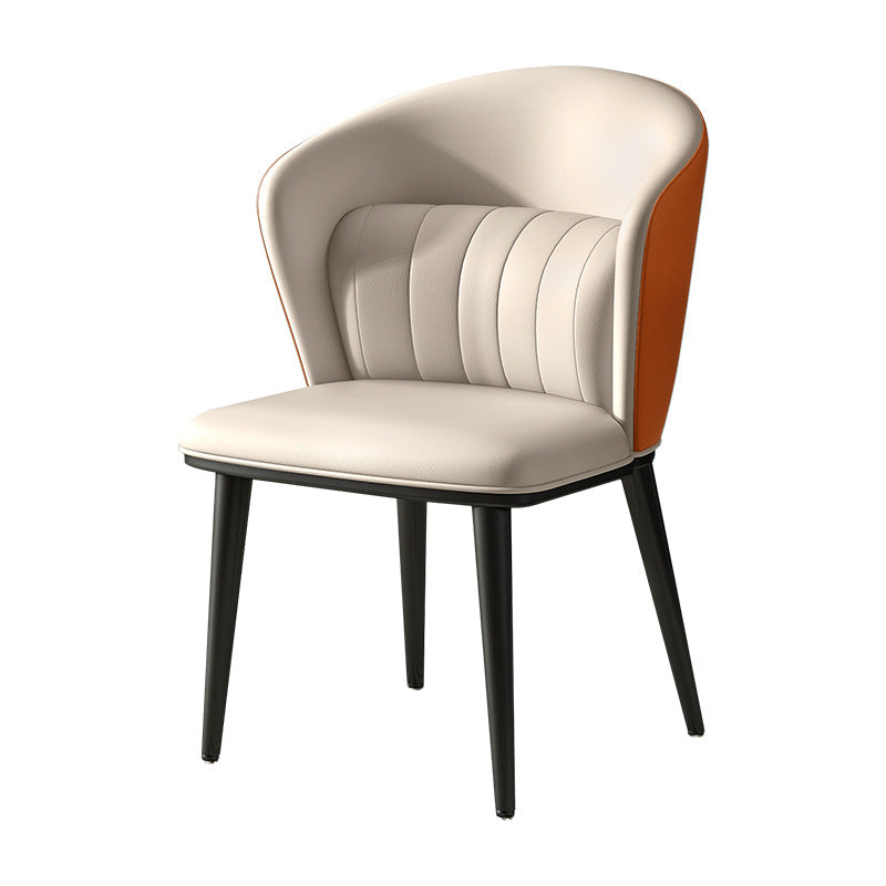 Silla lateral de comedor curvada de cuero para interiores moderna, silla sin brazos Parsons