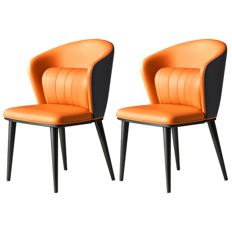 Silla lateral de comedor curvada de cuero para interiores moderna, silla sin brazos Parsons