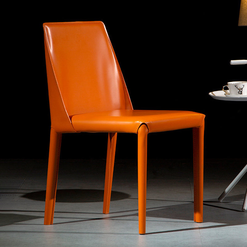 Modern Parsons Side Chair Matte Finish Leather Curved Armless Chair